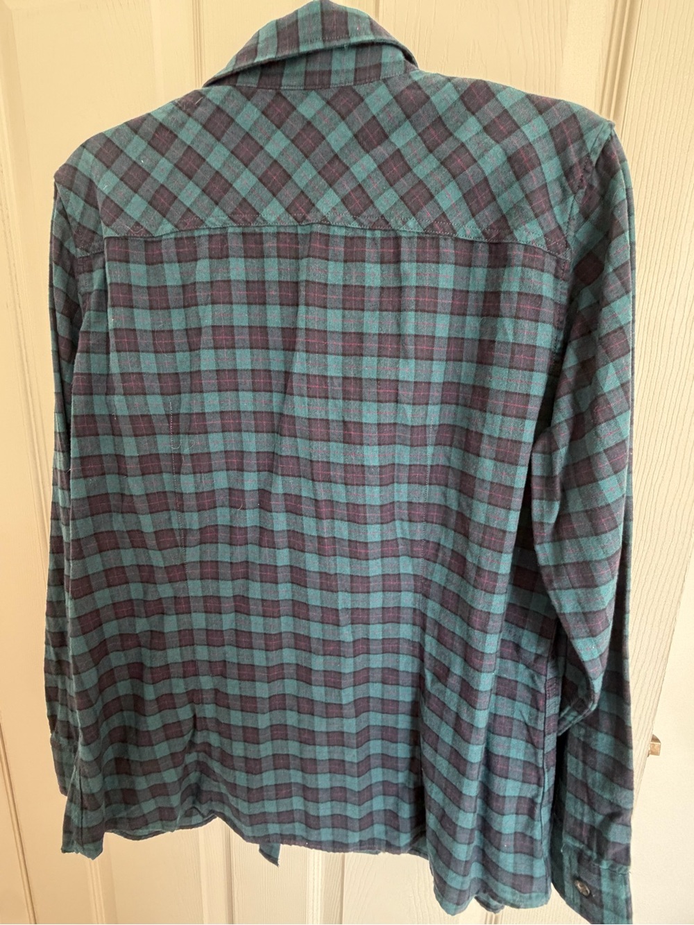 Eddie Bauer Teal and Navy Plaid Button-Down Shirt - Picture 4 of 4